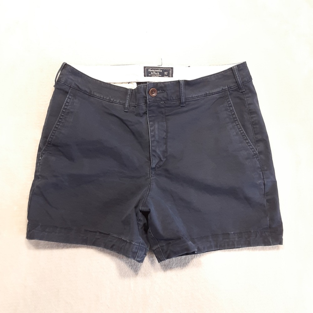 Abercrombie & Fitch Mens Stretch Chino Shorts 32 Navy 4" Inseam Flat Front